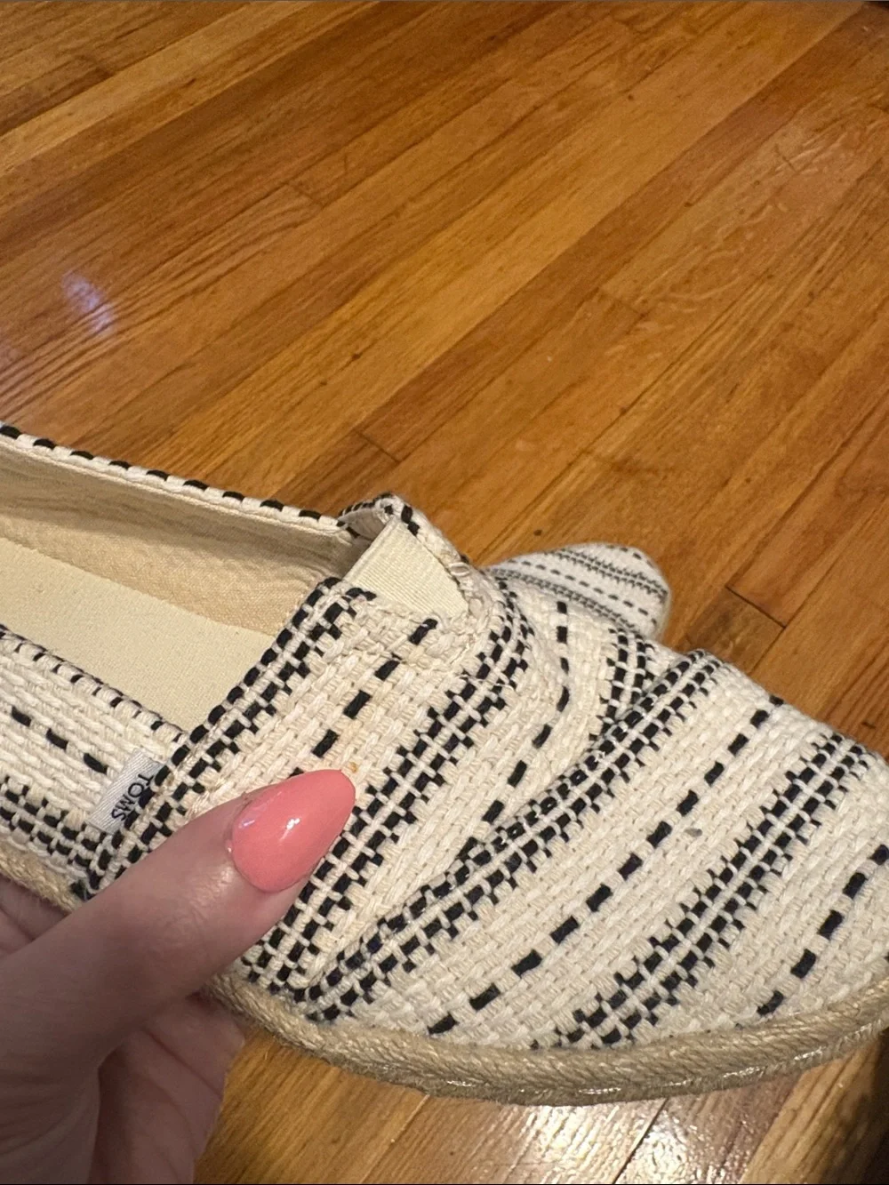 Toms Striped Woven Espadrilles in Cream and Black